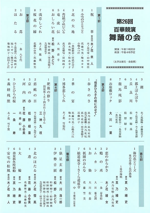 「第26回 百華競演 舞踊の会」のチラシ 裏